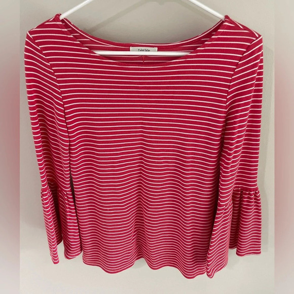 Tyler Boe Scoop Viscose Bell Sleeve Striped Top - Red/White - Picture 4 of 8